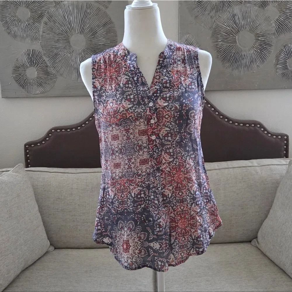 Fred David Sleeveless 1/3 Button High Low Top Sz PS